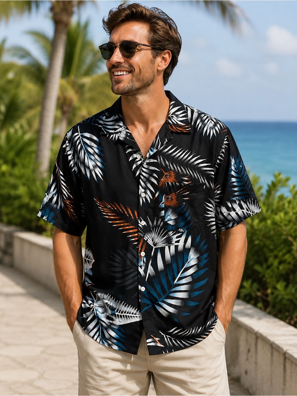 Arizona Jean Co Tropical Palm Leaf Shirt Large